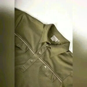 J.LINDEBERG Taupe Beige Polyester Stretch  Performance Golf Pocket Polo Large